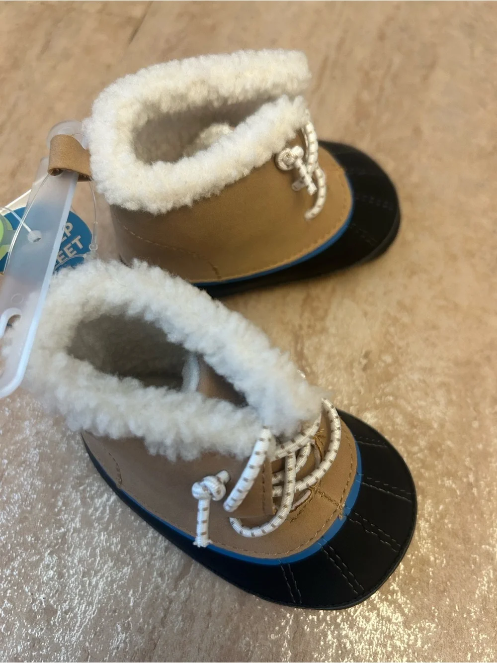 Carters Baby Duck Boots Cozy White Fleece Cuff Blue Accent NWT